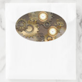 Steampunk, klokken en tandwielen ovale sticker (Tas)