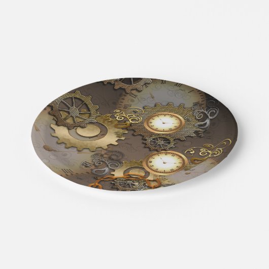 Steampunk, klokken en tandwielen papieren bordje (Gekanteld)