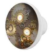 Steampunk, klokken en tandwielen, van gouden metaa keramische knop (Rechts)