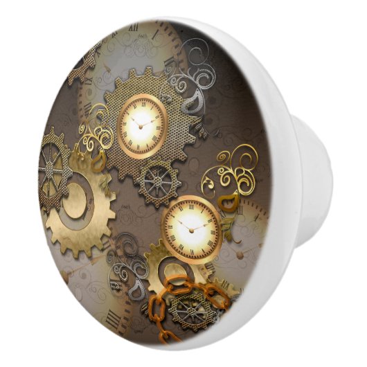 Steampunk, klokken en tandwielen, van gouden metaa keramische knop (Rechts)