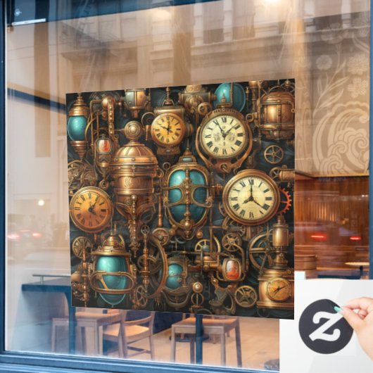 Steampunk Klokken Venster Cling Raamsticker (Cafe Raam)