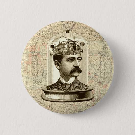 steampunk-klokkenbrein, snor-man ronde button 5,7 cm (Voorkant)