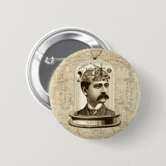  steampunk-klokkenbrein, snor-man ronde button 5,7 cm (Voorkant /achterkant)