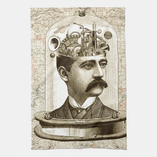  steampunk-klokkenbrein, snor-man theedoek (Verticaal)