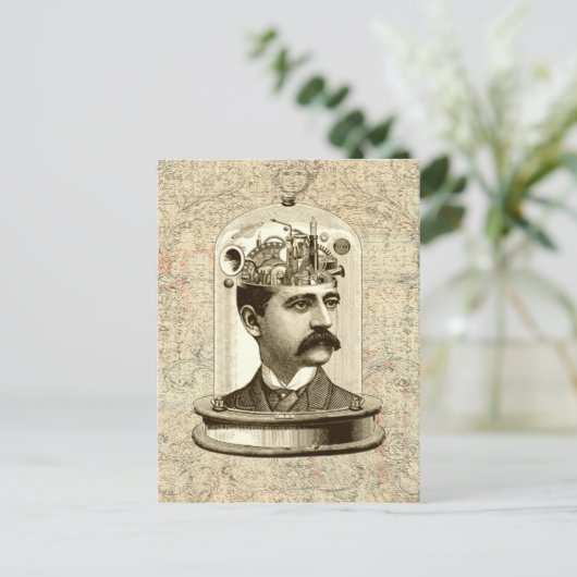 Steampunk-klokkenbreinhoofd in pot briefkaart (Staand voorkant)