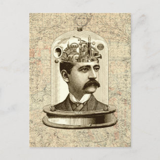Steampunk-klokkenbreinhoofd in pot briefkaart