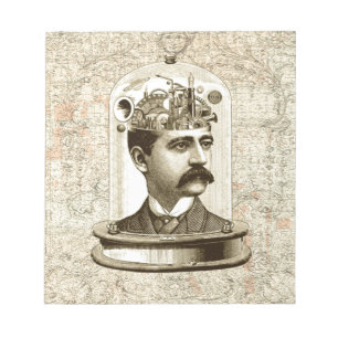 Steampunk-klokkenbreinhoofd in pot notitieblok