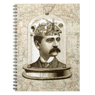Steampunk-klokkenbreinhoofd in pot notitieboek