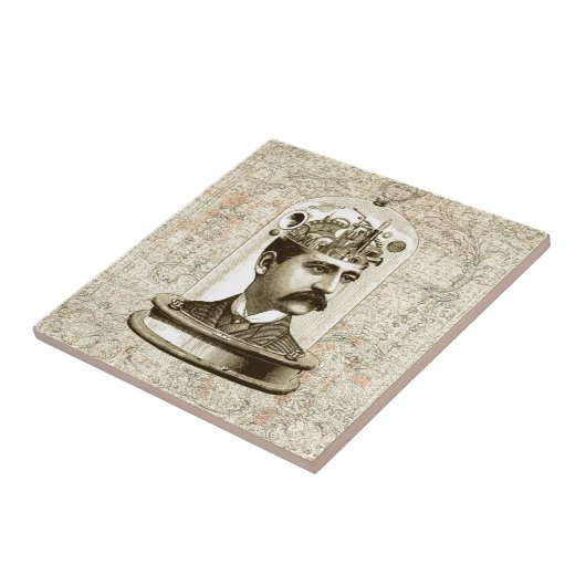 Steampunk-klokkenbreinhoofd in pot tegeltje (Zijkant)