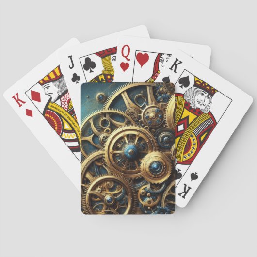 Steampunk Klokwerk Goud en Teal Pokerkaarten (Achterkant)