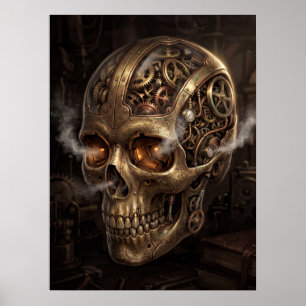 : Steampunk Klokwerk Schedel Messing Tandwielen Go Poster