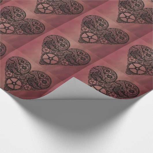 Steampunk-klokwerken en tandwielharthart cadeaupapier (Hoek)