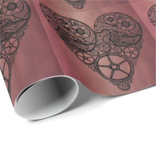 Steampunk-klokwerken en tandwielharthart cadeaupapier (Rol Hoek)