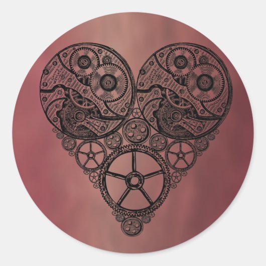 Steampunk-klokwerken en tandwielharthart ronde sticker (Voorkant)