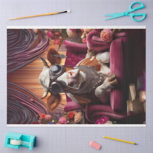 Steampunk Koe Roze Stoel Decoupage Tissuepapier (Craft)