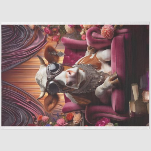 Steampunk Koe Roze Stoel  Decoupage Tissuepapier (Voorkant)