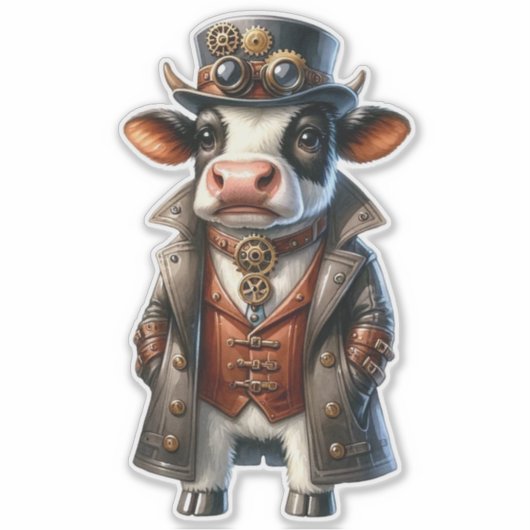 Steampunk Koe Transparante Sticker (Voorkant)