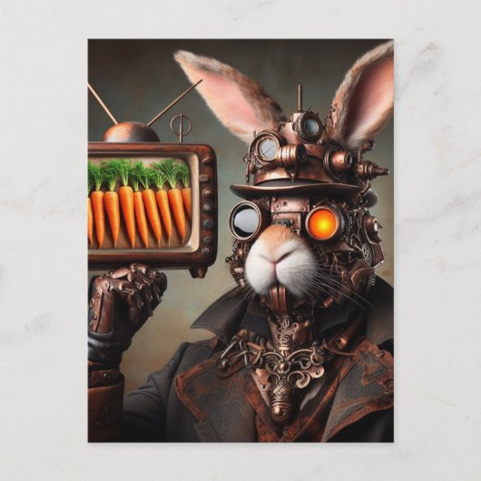 Steampunk Konijn Man  TV Wortelen Scherm Briefkaart (Voorkant)