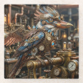 Steampunk Kookaburra Glazen Onderzetter (Voorkant)