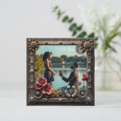 Steampunk Koper Bloemen Gepersonaliseerde bruiloft Save The Date (Staand voorkant)