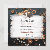 Steampunk Koper Bloemen Gepersonaliseerde bruiloft Save The Date (Achterkant)