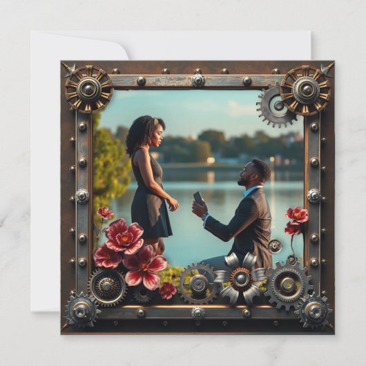 Steampunk Koper Bloemen Gepersonaliseerde bruiloft Save The Date (Voorkant)