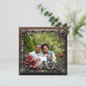 Steampunk Koper Bloemen Gepersonaliseerde bruiloft Save The Date (Staand voorkant)