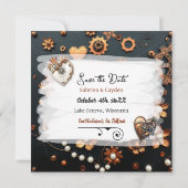 Steampunk Koper Bloemen Gepersonaliseerde bruiloft Save The Date (Achterkant)