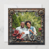 Steampunk Koper Bloemen Gepersonaliseerde bruiloft Save The Date (Voorkant)