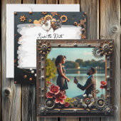 Steampunk Koper Bloemen Gepersonaliseerde bruiloft Save The Date