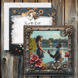 Steampunk Koper Bloemen Gepersonaliseerde bruiloft Save The Date