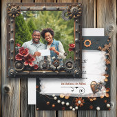 Steampunk Koper Bloemen Gepersonaliseerde bruiloft Save The Date
