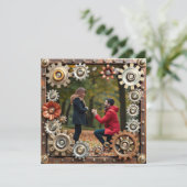 Steampunk Koper Bloemen Gepersonaliseerde bruiloft Save The Date (Staand voorkant)