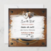Steampunk Koper Bloemen Gepersonaliseerde bruiloft Save The Date (Achterkant)