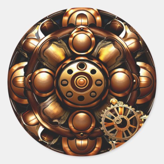 Steampunk Koper Metalen Tandwielen Koper Ronde Sticker (Voorkant)