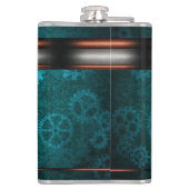 Steampunk, koper op blauwgroen tandwielen, monogra heupfles (Achterkant)