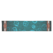 Steampunk, koper op blauwgroen tandwielen, monogra korte tafelloper (Horizontaal)