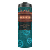 Steampunk, koper op blauwgroen tandwielen, Monogra Thermosbeker (Voorkant)