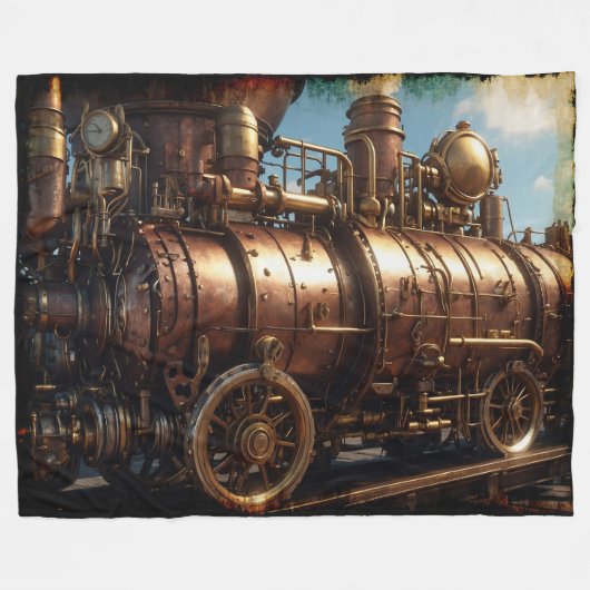 Steampunk koperen stoomtrein fleece deken (Voorkant (Horizontaal))