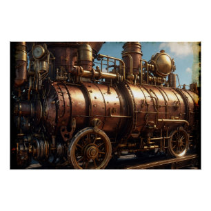 Steampunk koperen stoomtrein perfect poster