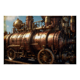 Steampunk koperen stoomtrein perfect poster