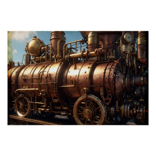 Steampunk koperen stoomtrein perfect poster (Voorkant)