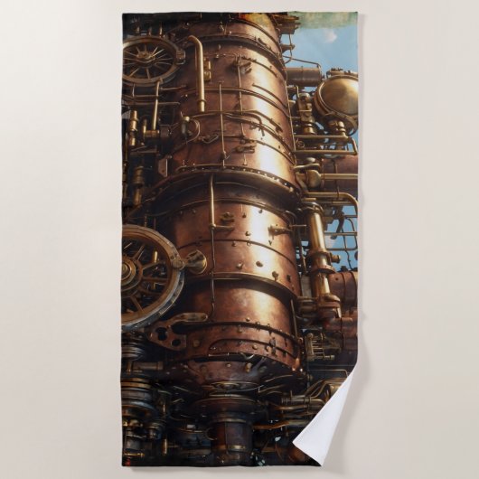 Steampunk koperen stoomtrein strandlaken (Voorkant)