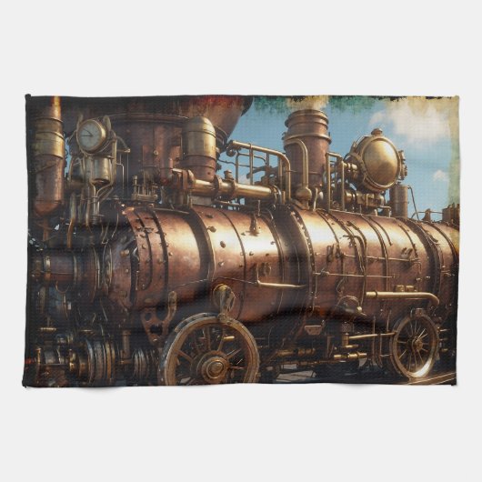 Steampunk koperen stoomtrein theedoek (Horizontaal)