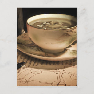 Steampunk Kopje koffie op schotel w / zakhorloge Briefkaart