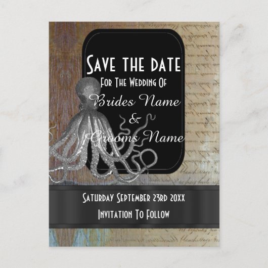 Steampunk kraken fantasie save the date aankondigingskaart (Voorkant)