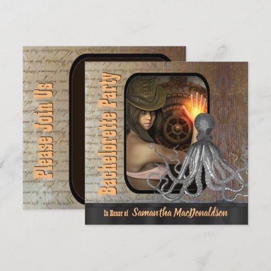 Steampunk kraken vrijgezellenfeest kaart (Voorkant / Achterkant)