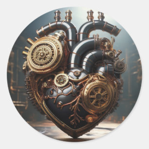 Steampunk kunstmatig hart ronde sticker