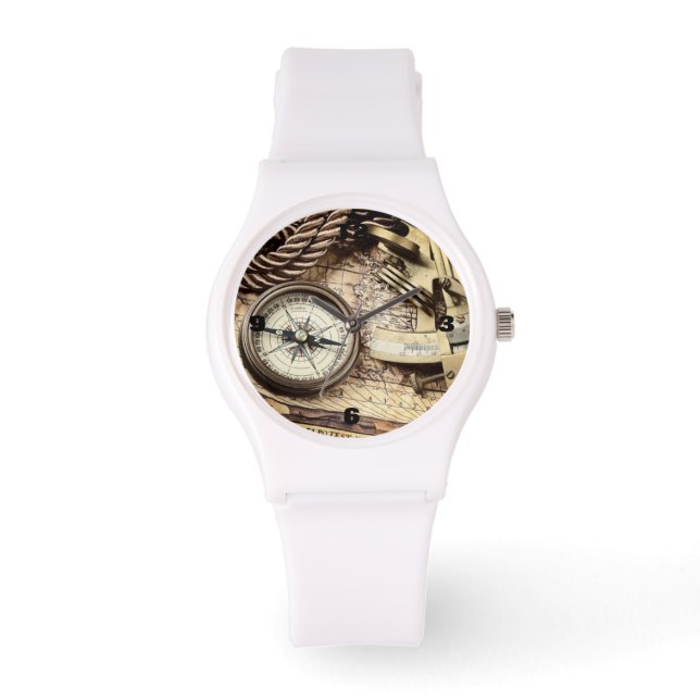 Steampunk kuststrand nautisch antiek kompas horloge (Voorkant)