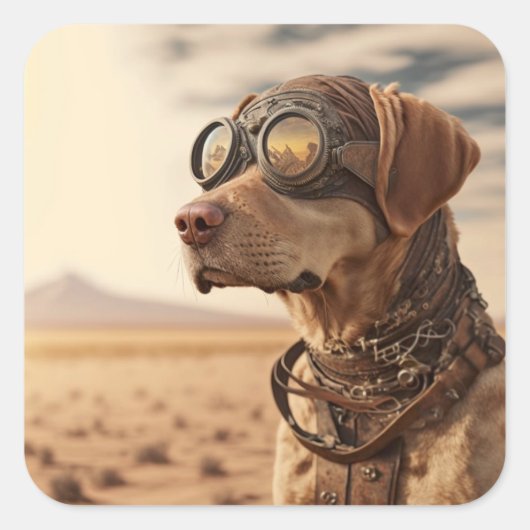 Steampunk Labrador Retriever Dog Vierkante Sticker (Voorkant)